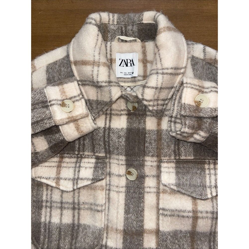 Zara Women's Plaid Jacket - Cream and Brown